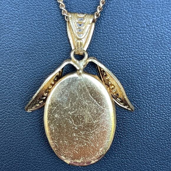 Vintage Montana Agate Pendant Necklace Gold Tone Filigree OOAK Unusual 24”L - Picture 6 of 8